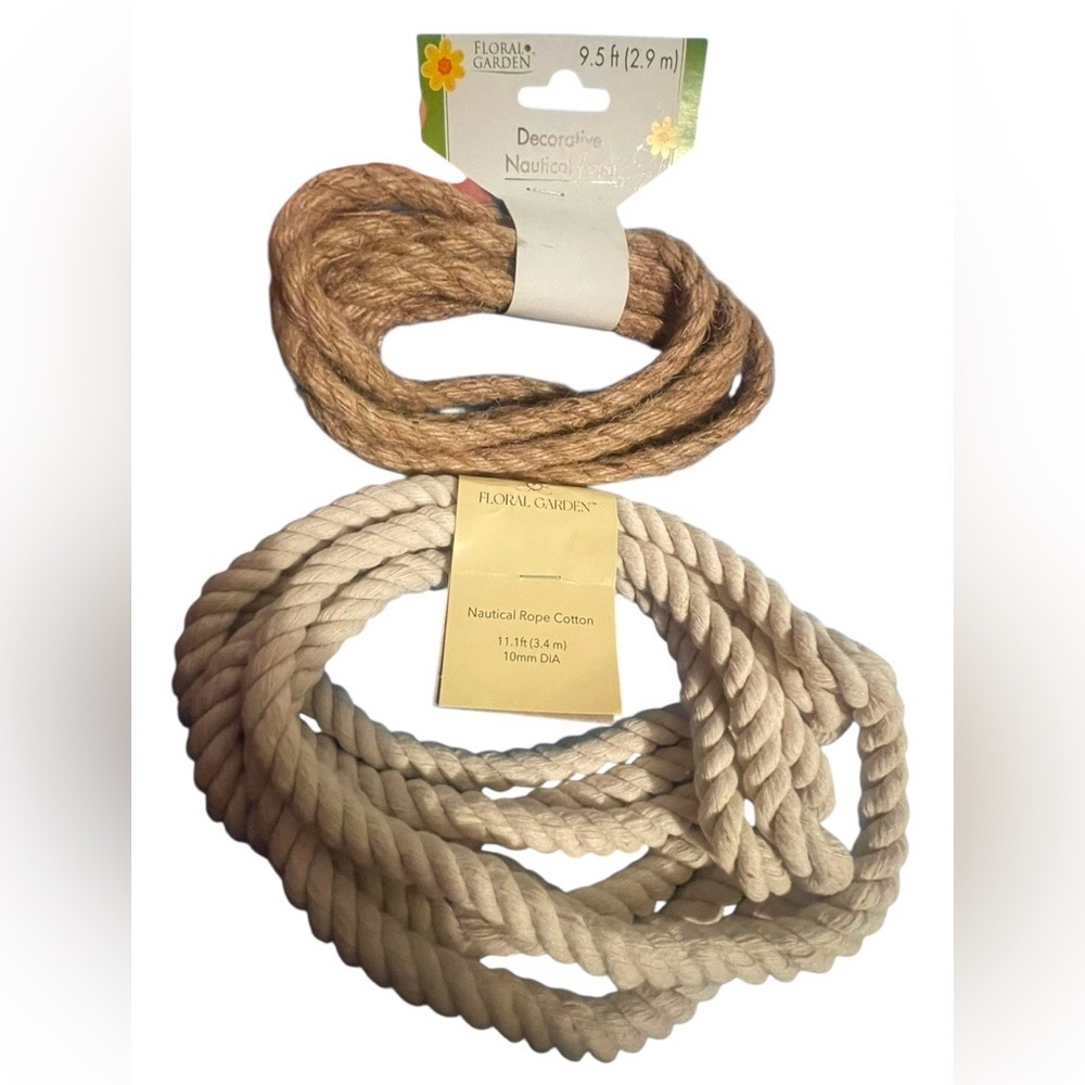 2~Nautical Rope Cotton Craft Supplies Cream 11.1 ft (3.4m)
& Tan 9.5 ft (2.9 m)